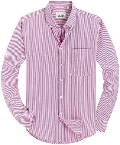 Alimens & Gentle Mens Solid Oxford Shirt Long Sleeve Dress Shirt Work Casual Button Down Shirts with Pocket, L