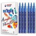 Blue Marker Paint Pens - 6 Pack Acrylic Blue Permanent Marker, 0.7mm Extra Fine Tip Paint Pen for Art projects, Drawing, Rock Painting, Stone, Ceramic, Glass, Wood, Plastic, Metal, Canvas DIY Crafts