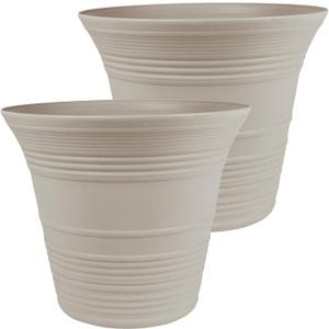 The HC Companies Sedona Round Self-Watering Pot - Lightweight Self Care Planter - Plastic Planter for Herbs & More - Durable Plant Pots for Indoor & Outdoor Plants (19" Cottage Stone, Pack of 2)