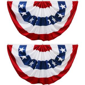 HOOSUN 4th of July Decorations,American Flag Bunting for Outside,Patriotic Fourth of July Bunting Memorial Day Decorations,USA Pleated Fan Flag 1.5x3 FT,Red White and Blue Buntings Banner 2 Pack