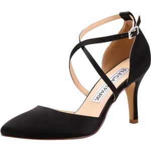 ELEGANTPARK Heels for Women Closed Toe Strappy Pointed High Heel Pumps Satin Pointy Wedding Evening Dress Shoes (6, Black)