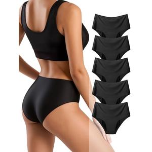 TIICHOO Washable Incontinence Underwear for Women High Waist Leak Proof Panties for Bladder Leakage and Period 5 Pack(Small,5 Black)
