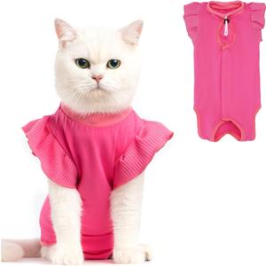 Avont Cat Recovery Suit - Post-Surgery Onesie for Cats, Alternative to Cone of Shame, Protective Spay Suit for Female Kitten, Ideal for Healing and Skin Conditions -Magenta(L)