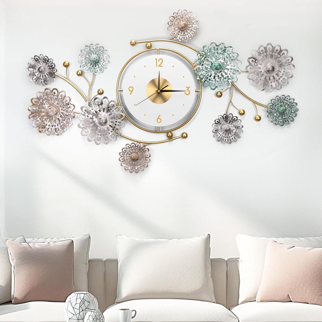 Wall Clock, Clocks for Living Room, Large Wall Clock, Silent and no Ticking, for Living Room Bedroom Dining Room Home Decor Clock (32''x18'')