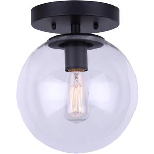 Vega Flush Mount - 1-Light, 60W Type A15, 8" Wide, Clear Glass, Black Finish, Versatile Design for Hallways, Bathrooms