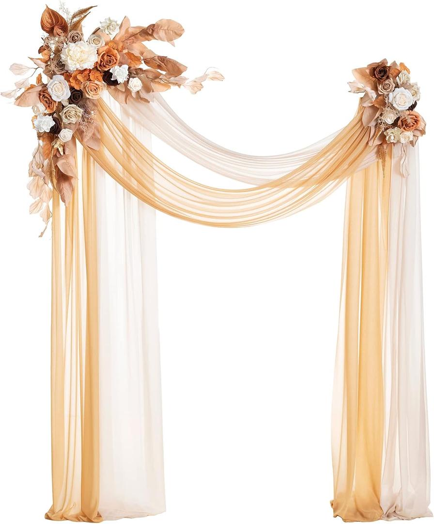 Ling's Moment Boho Wedding Arch Flowers Kit Pack of 4, 2pcs Hanging Artificial Floral Arrangement 2pcs Chiffon Drapes Ceremony Fake Silk Rose Arbor Rustic Farmhouse Party Decor, Fall Orange Swags