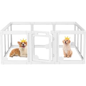 WICHEMI Portable Dog Playpen with Double Door Lock, 23.6" H Puppy Play Pen for Indoors, Portable Playpen with Suction Cup for Puppy Cat Rabbit Ferret, 12 Panels White
