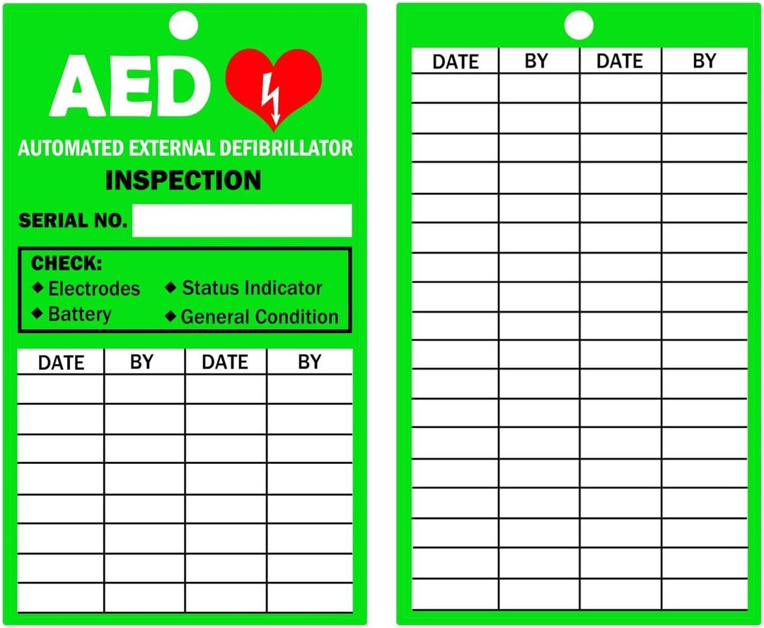 30 Pack AED Inspection Tag 5.75 x 3.25 Inch-PP Plastic Inspection Record Tags Double Sided Tear Proof and Waterproof Medical Equipment Inspection Tag