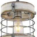 Retro Industrial Metal and Wood Chandelier 1-Light Round Cage Pendant Light Fixture for Kitchen Island Foyer Hallway Bar Dining Room Restaurant, D 7.9" x H 8.7" (White)