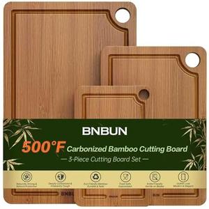 Bamboo Cutting Board for Kitchen, 3-Piece Set with Juice Grooves, Side Handles & Non-Slip Mats – Durable Bamboo Chopping Board for Meat, Vegetables and Fruits