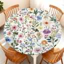 Round Fitted Tablecloth with Elastic Edge for Up to 37"-44" Round Table, Waterproof Tablecover for Camping, Indoor, Outdoor, Holiday, Summer, Wildflower