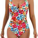 Eomenie Women's One Piece Swimsuit Tummy Control Slimming Push Up Bra Bathing Suits Wrap Twist 1 Piece Swimwear, L