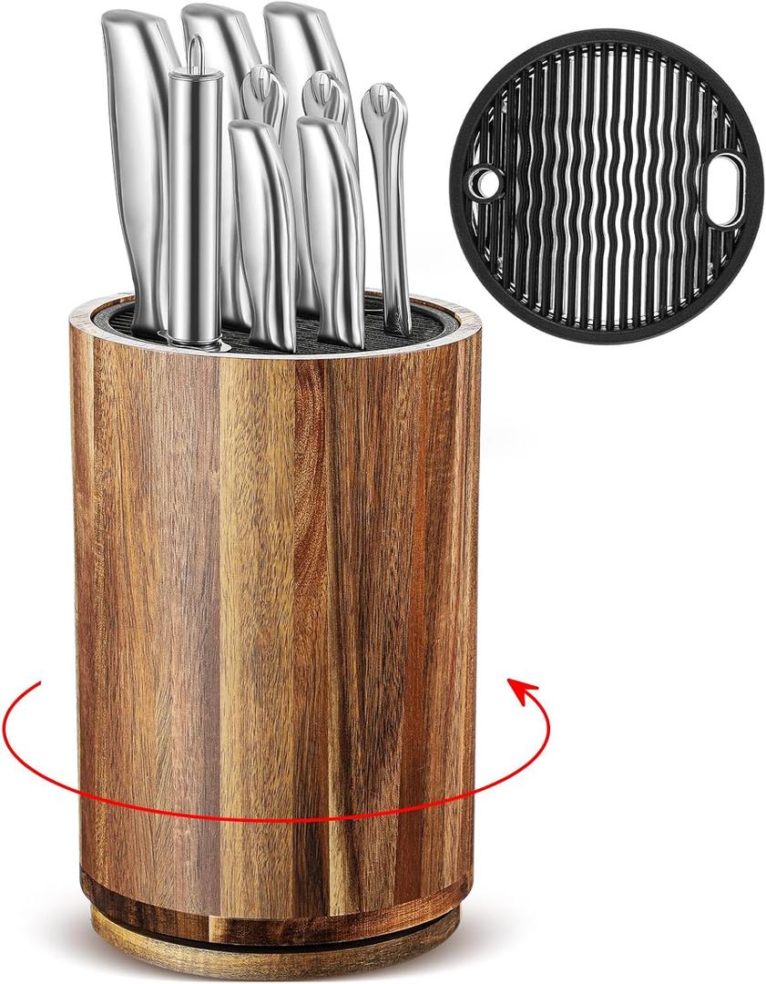 Hushee 360 Rotatable Knife Block Without Knives, 5.9 x 9 Inch Round Acacia Wood Knife Organizer Large Capacity Holder for Scissors Sharpening Rod, Holds up to 10 Knives, Kitchen Organization Hushee 360 Rotatable Knife Block Without Knives, 5.9 x 9 Inch Round Acacia Wood Knife Organizer Large Capacity Holder for Scissors Sharpening Rod, Holds up to 10 Knives, Kitchen Organization