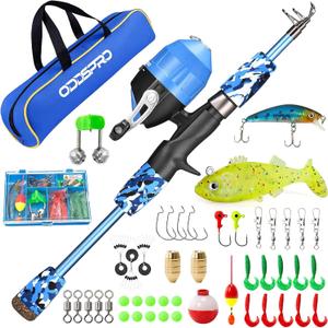 ODDSPRO Kids Fishing Pole Pink, Portable Telescopic Fishing Rod and Reel Combo Kit - with Spincast Fishing Reel Tackle Box for Girls, Youth (4.92 ft, Blue)