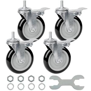 Finnhomy Swivel Caster Wheels 5 Inch Threaded Stem Casters Set of 4 Heavy Duty 1/2"-13 x 1 with Brake Polyurethane Industrial Locking Castors Wheels for Cart/Furniture 2200 Lb Smooth Casters Black