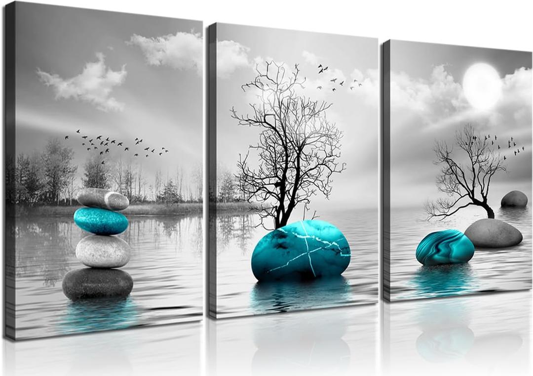 Canvas Wall Art for Living Room Wall Decor Bedroom Bathroom Black and White Paintings Modern 3 Piece Framed Canvas Art Prints Ready to Hang Inspirational Abstract Blue Pictures Home Decorations