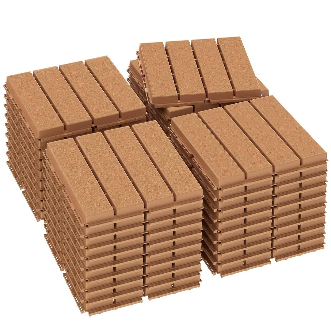 Goovilla Plastic Interlocking Deck Tiles, 36 Pack Balcony Flooring, 12"x12" Waterproof Outdoor Flooring All Weather Use, Patio Floor Decking Tiles for Porch Poolside Backyard Concrete, Dark Khaki