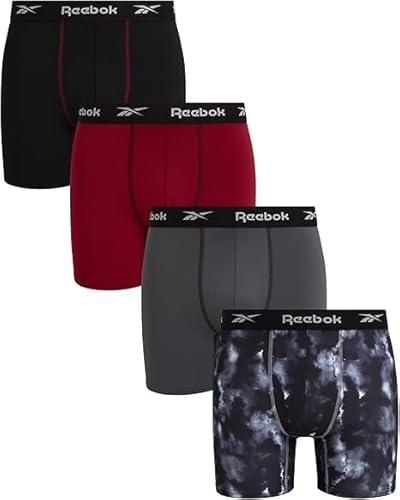 Reebok Mens Boxer Briefs - 4 Pack Stretch Performance Moisture Wicking Mens Underwear Boxers with Contour Pouch (Sizes: M)