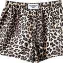 Girl's Leopard Print Casual Shorts Y2K Letter Patched Elastic Waist Summer Mini Shorts (Coffee Brown)