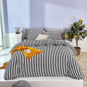 Karever White and Black Striped Comforter Set Full/Queen Soft Durable Striated Bedding Set Ticking Quilts for Girls Boys Hotel Quality