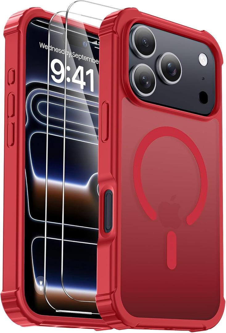 for iPhone 17 Pro Max Case [Compatible with MagSafe] [2X Screen Protectors] [Military Grade Drop Tested] Heavy Duty Magnetic Phone Case for iPhone 17 Pro Max 6.9",Red
