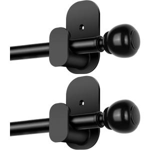 2 Pack Black No Drill Curtain Poles for Windows 48 to 84 Inches, USFOOK 5/8 Inch Window Treatment Rods with 3M Adhesive Brackets, Renter Friendly Curtain Rod with Round Finials