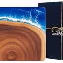 Ocean Cutting Board, Blue Ocean Wave Resin And Acacia Wood Board, Charcuterie Serving Tray, Wooden Platter, Cheese Board, Coastal Decor, Beach Home Gift, Handmade Kitchen Gift
