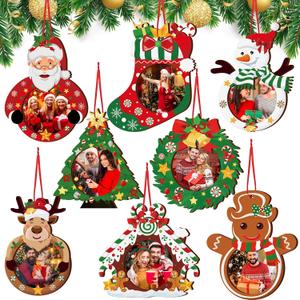 16 Pcs Christmas Photo Frame Ornaments Wooden Nutcrackers Santa Snowman Snowflake Picture Frame Tree Decoration DIY Photo Keepsakes for Xmas Party Decorations Winter Holiday Gift (Classic)