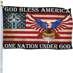 One Nation Under God Flag 4th of July Memorial Day Patriotic American Eagle Flag God Bless America Christian Jesus Flags for Outside 3x5 Ft Outdoor House Yard Decorations Banner