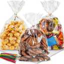 5 x NPLUX Cellophane Treat Bags, 6 x 10 Inch Clear Gift Bags, 100 Pack Cookie Bags with Twist Ties for Candy, Popcorn, Bakery Snacks, Party Favors, Bake Sale and Small Gift Packaging