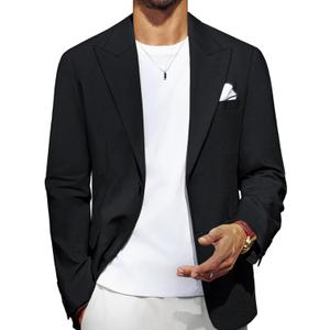 PJ PAUL JONES Blazer for Men Casual Cotton-Linen Sport Coat Lightweight 2 Button Lined Blazer Jacket (Medium, Black)