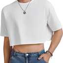 OYOANGLE Men's Half Sleeve Round Neck Drop Shoulder Cropped T Shirt Solid Summer Tee Tops, Small 