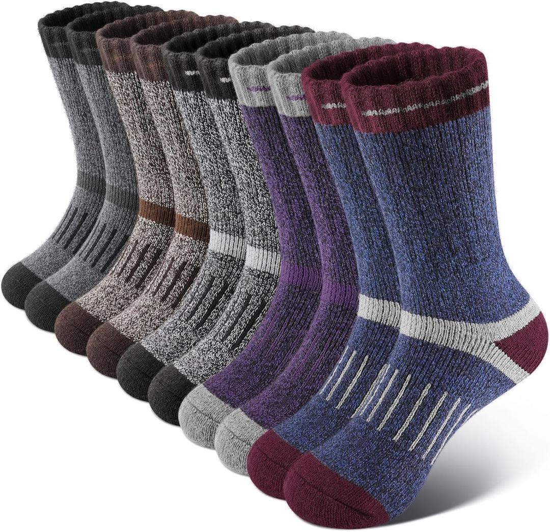 SIMIYA Thick Merino Wool Socks for Men Warm Hiking Socks Thermal Crew Socks in Cold Weather for Men & Women5 Pairs (7-13, Black/Grey/Coffee/Purple/Blue)