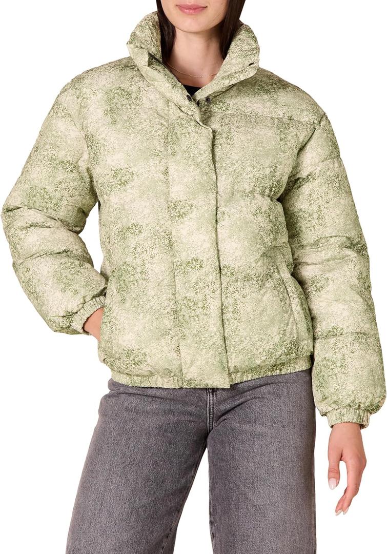 Amazon Essentials Women's Relaxed-Fit Mock-Neck Short Puffer Jacket  (Previously Daily Ritual), Olive Speckled Print, 3X