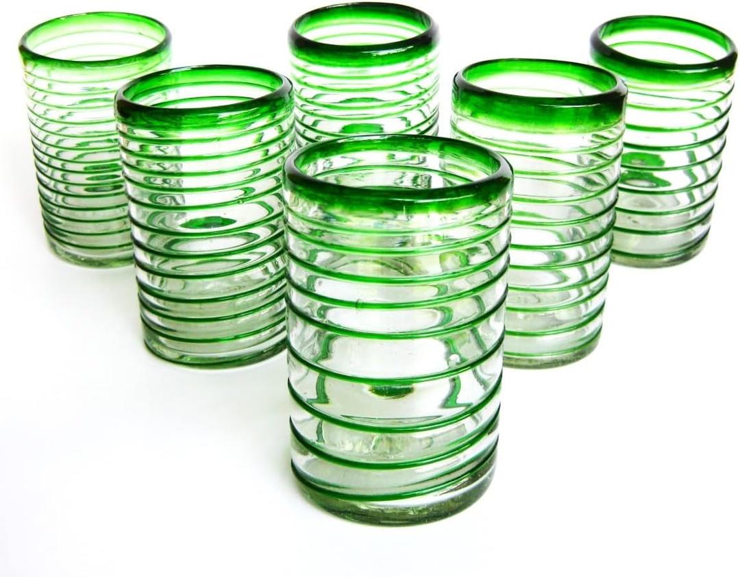 Emerald Green Spiral 14 oz Drinking Glasses (set of 6), Recycled Glass, Lead-free, Toxin-Free (Drinking)