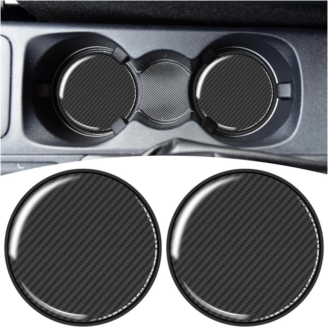 2PCS Sports Racing Car Cup Holder Coasters, 2.67 Inch Carbon Fiber Automotive Cup Holder Insert Coaster Pad, Non-Slip Shockproof Vehicle Interior Drink Cups Mat for RV, SUV, Truck(Black)