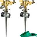 Hourleey 2 Pack Impact Lawn Sprinklers for Yard, Heavy Duty Water Sprinkler Head with Aluminum Alloy Spike Base, Adjustable Pulsating Sprinkler for Large Area Lawn Patio Garden