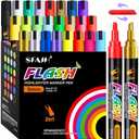 SFAIH 24 Colors Chalk Markers [1s Wet Wipe] - No Residue, Liquid Chalk Markers for Blackboard, School Sign Board, Calendar, Windows, Glass, Zero Dust, 6mm Reversible Tip, With Highlighter Color Marker