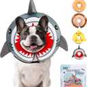 KOOLTAIL Inflatable Dog Cone Collar, Soft Cone for Dogs to Stop Licking Enhanced Alternative After Surgery, Pet Costume Recovery E Collar Adjustable Donut Neck Cone for Dogs, Upgrade Size, Shark M