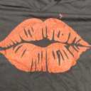 Womens Trendy Large Red Lip Print V-Neck T-Shirt, 2XL