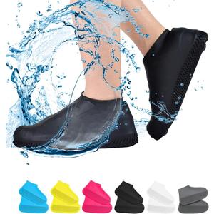 VBoo Waterproof Shoe Covers, Non-Slip Water Resistant Overshoes Silicone Rubber Rain Shoe Cover Outdoor cycling Protectors apply to Men, Women, Kids (Medium, Black)