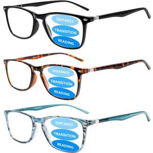 3 Pack Progressive Multifocus Reading Glasses for Men Women Blue Light Blocking Spring Hinges Computer Readers (3 Mix, 1.75 x)