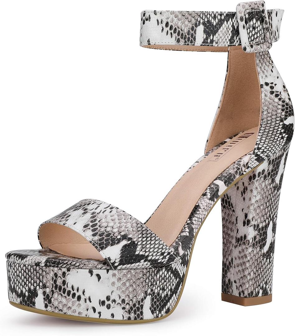 IDIFU IN5 Sabrina Platform Block Chunky High Heels Ankle Strap Heeled Sandals Sexy Wedding Party Dress Shoes for Women Open Toe Heels (9, Snake White)