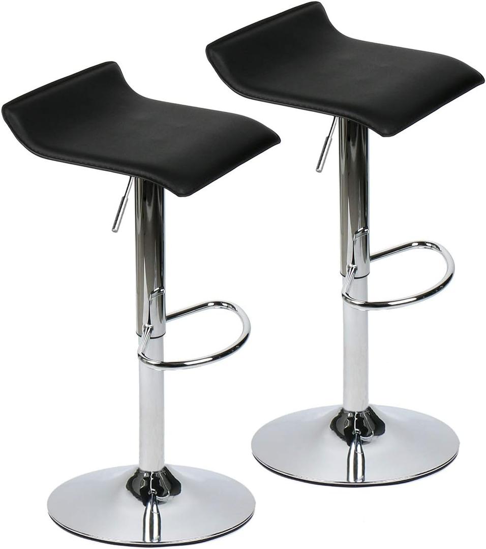 Set of 2 Barstool, Adjustable Swivel Bar Stools with PU Leather and Chrome Base, Gaslift Pub Counter Chairs, Black, 15 inches x 15 inches x 33 inches