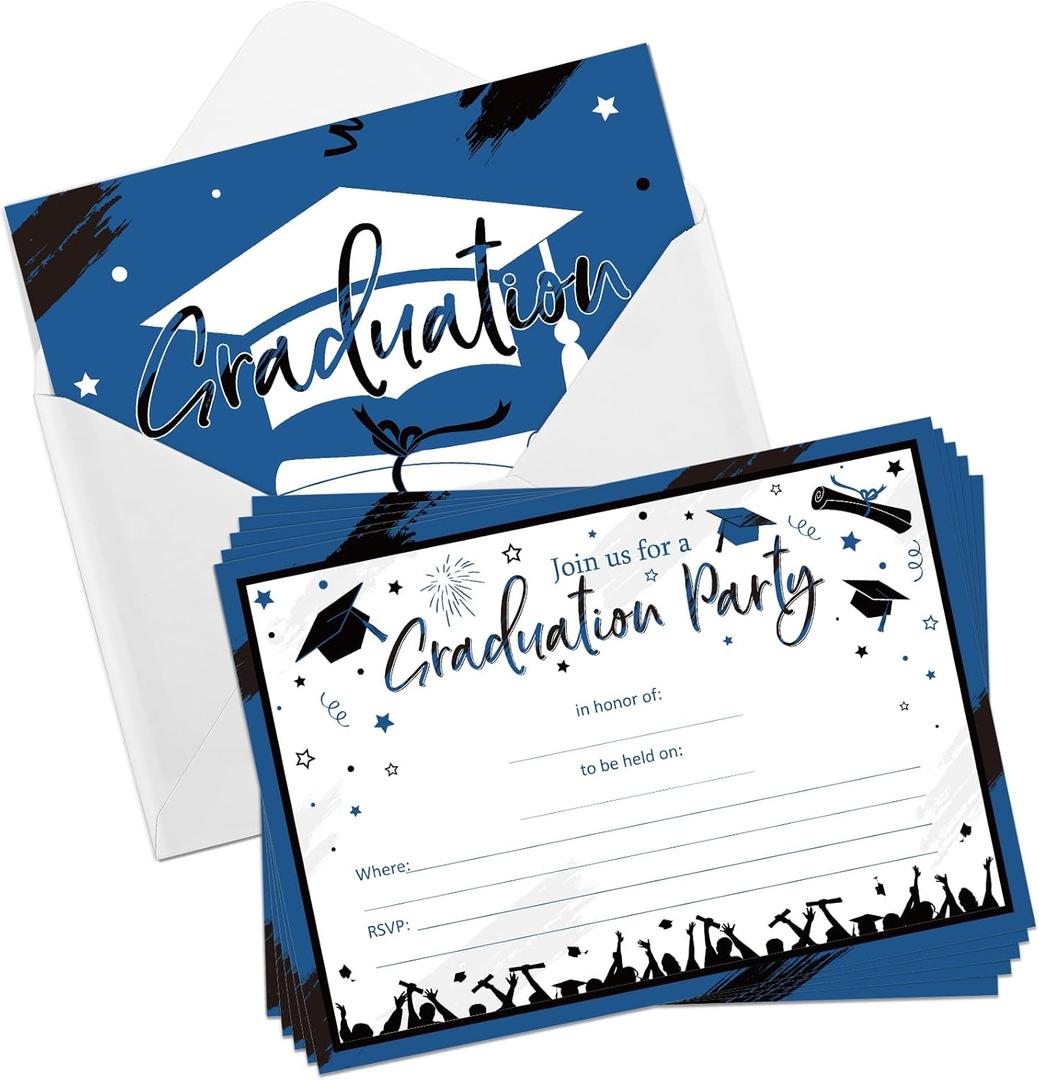 Yisong 30 Pcs Graduation Party Invitations Graduation Invite Cards with Envelopes Grad Announcement Cards for College High School University Grad Celebration Announcement Grad Party(Blue Black)