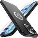 for iPhone 16 Pro Max Case with Screen Protector(Tempered Glass),Hybrid 2 in 1 Protective Slim Fit Sturdy Phone Case with Invisible Magnetic Ring Kickstand for iPhone 16 Pro Max 6.9 Inch,Black