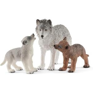 Schleich Wild Life 3pc. Mother Wolf and Baby Wolf Pups Figurine Set - Authentic and Highly Detailed Toy Set, Durable for Education and Fun Play, Perfect for Boys and Girls, Ages 3+