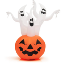 6 ft. Inflatable Halloween 3 White Ghosts with Pumpkin Decor with Rotating Lamp
