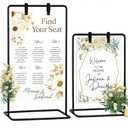 2PCS Welcome Sign Stand, Adjustable Sign Holder Stand w/ Poster Design Templates & Leather Straps, Heavy Duty Metal Easel for Wedding, Bridal Shower Baby, Birthday Party, 68" x 30" x 20"
