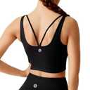 Desol Women Longline Strappy Sports Bras, Criss Cross Back Padded Crop Top Medium High Support Running Workout Yoga Bra A-Black XL